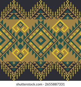 Patrón étnico geométrico en tonos verdes, tela tribal nativa americana, azulejo, alfombra, Vector, diseño de ilustración