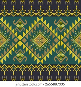 Padrão étnico geométrico em tons verdes , tecido tribal ameríndio, azulejo, tapete, vetor, design de ilustração
