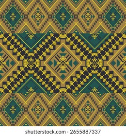 Padrão étnico geométrico em tons verdes , tecido tribal ameríndio, azulejo, tapete, vetor, design de ilustração