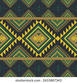 Geometrisches ethnisches Muster auf grünen Tönen , Indianerstammgewebe, Fliesen, Teppich, Vektorgrafik, Illustrationsdesign