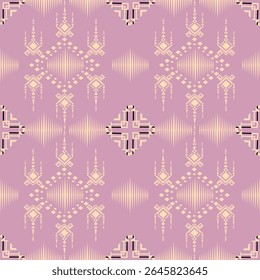 Patrón étnico geométrico en tonos pastel, 
Tela tribal americana nativa, azulejo, alfombra, Vector, diseño de la ilustración, sobre fondo azul marino 