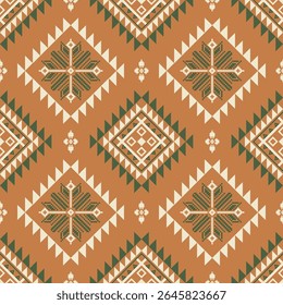 Patrón étnico geométrico en tonos pastel, 
Tela tribal americana nativa, azulejo, alfombra, Vector, diseño de la ilustración, sobre fondo azul marino 