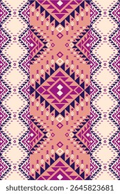 Geometric Ethnic pattern on pastel tones , 
Native American tribal fabric, tile, carpet, vector, illustration design, on navy blue background 