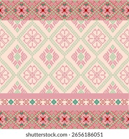 Patrón étnico geométrico en tonos pastel, tela tribal nativa americana, azulejo, alfombra, Vector, diseño de ilustración, sobre fondo azul marino