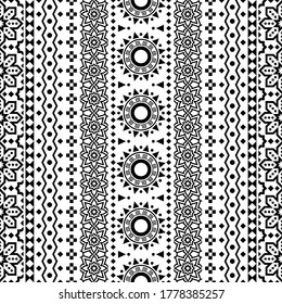 Geometric Ethnic pattern on white background. Ornament. Border. Seamless sample. It can be used as a background. Vector illustration