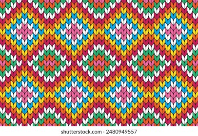 Geometric ethnic pattern oriental design on dark midnight navy background. Traditional geometry abstract with pink, white, yellow, green color for wallpaper handcraft, carpet, clothing, fabric design.