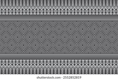 Geometric ethnic pattern oriental design on dark midnight navy background. Traditional geometry abstract with pink, white, yellow, green color for wallpaper handcraft, carpet, clothing, fabric design.