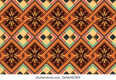 Padrão étnico geométrico design oriental no fundo escuro da meia-noite da marinha. Geometria tradicional abstrata com cor rosa, branco, amarelo, verde para artesanato papel de parede, tapete, roupas, design de tecido.
