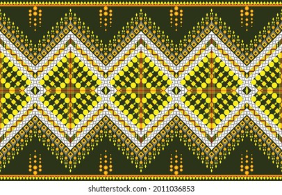 Geometric ethnic pattern oriental traditional design. Embroidery style for background, bags, ikat, jacket,  carpet, wallpaper, clothing, wrapping, fabric. Seamless vector illustration. CMYK color mode