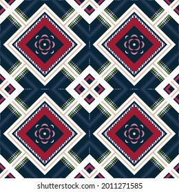 Geometric ethnic pattern oriental traditional design. Embroidery style for background, bags, ikat, jacket,  carpet, wallpaper, clothing, wrapping, fabric. Seamless vector illustration. CMYK color mode