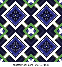 Geometric ethnic pattern oriental traditional design. Embroidery style for background, bags, ikat, jacket,  carpet, wallpaper, clothing, wrapping, fabric. Seamless vector illustration. CMYK color mode