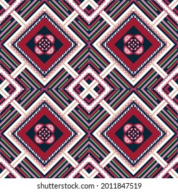 Geometric ethnic pattern oriental traditional design. Embroidery style for background, bags, ikat, jacket,  carpet, wallpaper, clothing, wrapping, fabric. Seamless vector illustration. CMYK color mode
