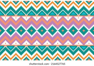 Geometric ethnic pattern. Pixel pattern. Design for apparel, fabric, background, wallpaper, batik wrap, knitwear, embroidery style. Zigzag art ornament print. Aztec vector illustration.