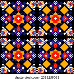 Geometric ethnic pattern. Pixel pattern. Design for clothing, fabric, background, wallpaper, wrapping, batik. Knitwear, Embroidery style. Aztec geometric art ornament print.Vector illustration