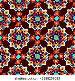 Geometric ethnic pattern. Pixel pattern. Design for clothing, fabric, background, wallpaper, wrapping, batik. Knitwear, Embroidery style. Aztec geometric art ornament print.Vector illustration