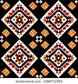 Geometric ethnic pattern. Pixel pattern. Design for clothing, fabric, background, wallpaper, wrapping, batik. Knitwear, Embroidery style. Aztec geometric art ornament print.Vector illustration