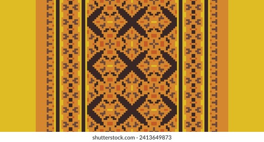 Patrón étnico geométrico. Patrón de píxeles. Diseño para ropa, tela, fondo, papel pintado, envoltura, batik. Ropa de mimbre, estilo bordado. Impresión de ornamento de arte geométrico azteca.Ilustración vectorial