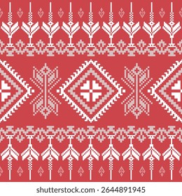 Padrão étnico geométrico. Padrão de pixel. Design para roupas, tecido, fundo, papel de parede, envoltório, estilo bordado. Arte geométrica asteca ornamento print.Vetor ilustração