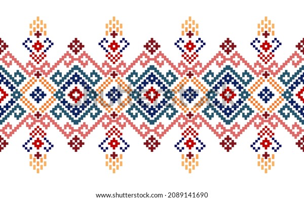 Geometric ethnic pattern. Pixel pattern.\
Design for clothing, fabric, background, wallpaper, wrapping,\
batik. Knitwear, Embroidery style. Aztec geometric art ornament\
print.Vector\
illustration