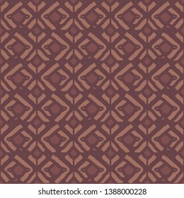 Geometric ethnic pattern with rhombic shapes and zigzags. Decorative motif in red, brown and beige tones. Carpet. Wallpaper. Wrapping. Vector illustration.