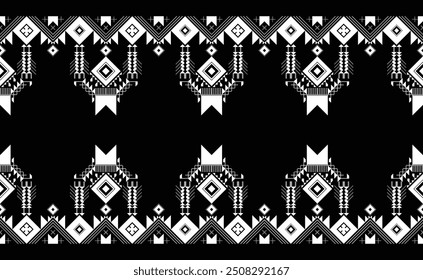 Geometric Ethnic Muster nahtloses Muster schwarz-weiß oder indigo Stoff für Teppich, Kleidung, Verpackung, Batik, Stoff oder Seide Stoff, schwarz-weiß Vektorgrafik