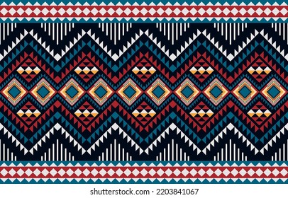 Geometric ethnic pattern seamless color blue. ethnic seamless pattern. Design for cloth business, curtain, background, carpet, wallpaper, clothing, wrapping, Batik, fabric,Vector illustration.