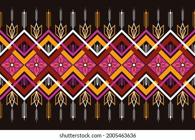 El patrón étnico geométrico no tiene fisuras. Patrón sin foco. Diseño para tela, cortina, fondo, alfombra, papel pintado, ropa, envoltura, Batik, tela, ilustración vectorial.