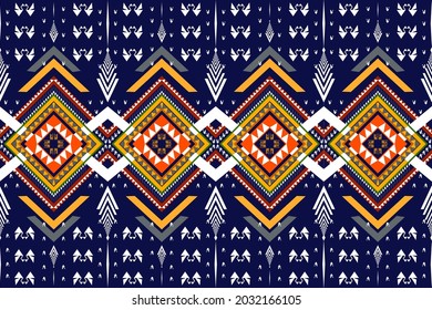 Geometric ethnic pattern seamless design for background or wallpaper. Ikat fabric pattern design concept. indian pattern. top tiara style, chada high hairdo, thai theatrical crown.