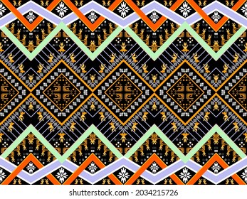 Geometric ethnic pattern seamless design for background or wallpaper. Ikat fabric pattern design concept. indian pattern.