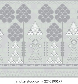 Geometrisches ethnisches Muster, nahtloses Design mit Kopienraum auf grauem Hintergrund. Premium-Vektorgrafik. für Modedrucke Dekoration, Stoff, Tapete und alle Drucke.