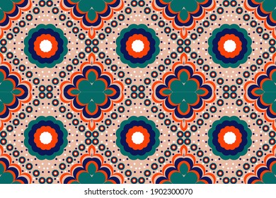 Patrón geométrico étnico sin fisuras color de flores oriental. patrón impecable. Diseño para tela, cortina, fondo, alfombra, papel pintado, ropa, envoltura, Batik, tela, ilustración vectorial. tinte