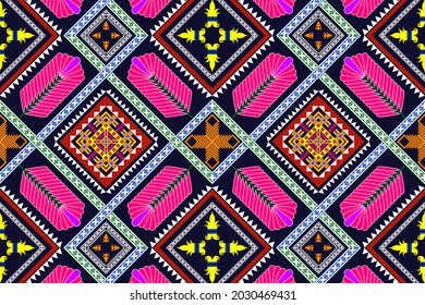 Geometric ethnic pattern seamless flower color oriental. seamless pattern. Design for fabric, curtain, background, carpet, wallpaper, clothing, wrapping, Batik, fabric,Vector illustration. pattern sty