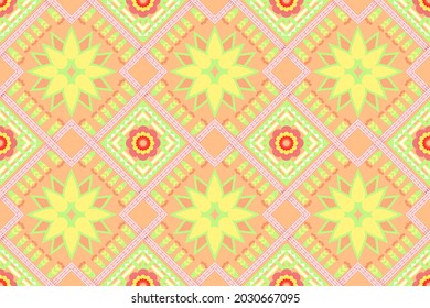 Geometric ethnic pattern seamless flower color oriental. seamless pattern. Design for fabric, curtain, background, carpet, wallpaper, clothing, wrapping, Batik, fabric,Vector illustration. pattern sty