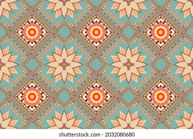 Geometric ethnic pattern seamless flower color oriental. seamless pattern. Design for fabric, curtain, background, carpet, wallpaper, clothing, wrapping, Batik, fabric,Vector illustration. pattern sty