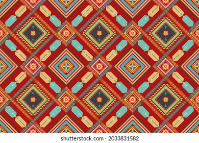 Geometric ethnic pattern seamless flower color oriental. seamless pattern. Design for fabric, curtain, background, carpet, wallpaper, clothing, wrapping, Batik, fabric,Vector illustration. pattern sty