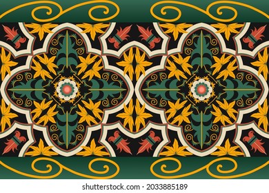 Geometrisches ethnisches Muster nahtlose Blumenfarbe orientalisch. nahtloses Muster. Design für Stoff, Vorhang, Hintergrund, Teppich, Tapete, Kleidung, Umhüllung, Batik, Stoff, Vektorgrafik. Musterstäbchen