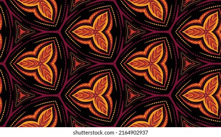 Geometrisches ethnisches Muster nahtlose Blütenfarbe. nahtloses Muster. Design für Stoff, Vorhang, Hintergrund, Teppich, Tapete, Kleidung, Umhüllung, Batik, Mandalas, Stoff, Vektorgrafik.