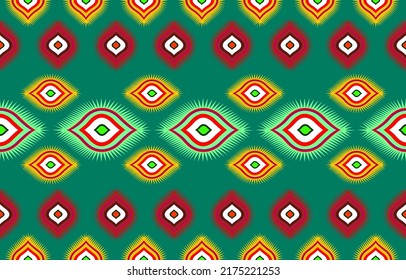 Geometric ethnic pattern seamless flower color green oriental. seamless pattern. Design for fabric, curtain, background, carpet, wallpaper, clothing, wrapping, Batik, fabric,Vector illustration