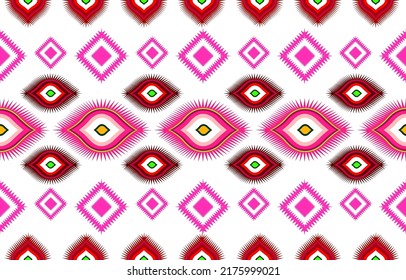 Geometric ethnic pattern seamless flower color Pink red white. seamless pattern. Design for fabric, curtain, background, carpet, wallpaper, clothing, wrapping, Batik, fabric,Vector illustration