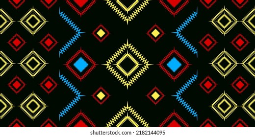 Geometric ethnic pattern seamless flower color yellow red. seamless pattern. Design for fabric, curtain, background, carpet, wallpaper, clothing, wrapping, Batik, fabric,Vector illustration