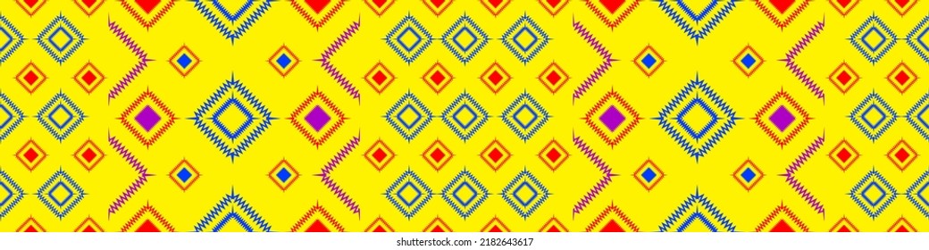 Geometric ethnic pattern seamless flower color yellow red. seamless pattern. Design for fabric, curtain, background, carpet, wallpaper, clothing, wrapping, Batik, fabric,Vector illustration