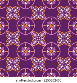 Patrón geométrico étnico sin fisuras color de flores oriental.
diseño para tela, cortina, fondo púrpura, alfombra, chal, ropa, envoltura, batik, tela, pañuelo, ilustración vectorial.
