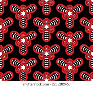 Patrón geométrico étnico sin fisuras color de flores oriental.
diseño para tela, cortina, fondo negro, alfombra, chal, ropa, envoltura, batik, tela, pañuelo, ilustración vectorial.
