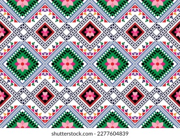 Geometric ethnic pattern seamless flower color oriental.  pattern. Design for fabric, curtain, background, carpet, wallpaper, clothing, wrapping, Batik, fabric,Vector illustration. pattern