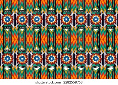 Geometric ethnic pattern seamless flower color oriental. seamless pattern. Design for fabric, curtain, background, carpet, wallpaper, clothing, wrapping, Batik, fabric,Vector illustration. pattern 