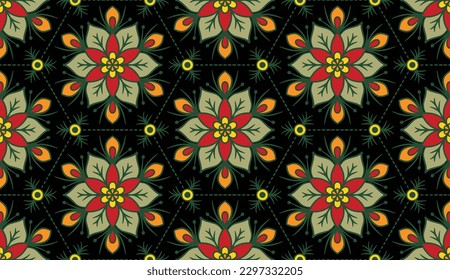 Geometric ethnic pattern seamless flower color oriental.
seamless pattern.Design for fabric,curtain,black background, carpet, shawl,clothing,wrapping, Batik,fabric,handkerchief,Vector illustration.