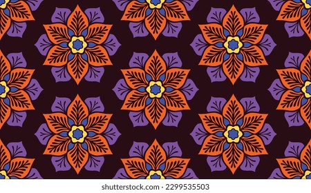 Patrón geométrico étnico sin fisuras en el color de las flores. patrón impecable. Diseño para tela, cortina, fondo, alfombra, papel pintado, ropa, envoltura, Batik, mandalas, tela, ilustración vectorial. estilo de patrón.
