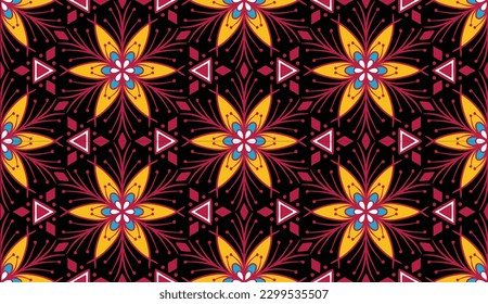 Geometric ethnic pattern seamless flower color. seamless pattern. Design for fabric,curtain,background,carpet,wallpaper,clothing,wrapping,Batik,mandalas,fabric,Vector illustration. pattern style.
