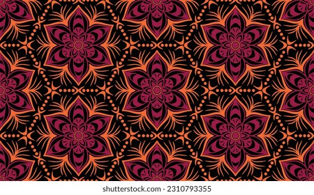 Patrón geométrico étnico sin fisuras en el color de las flores. patrón impecable. Diseño para tela, cortina, fondo, alfombra, papel pintado, ropa, envoltura, Batik, mandalas, tela, ilustración vectorial. estilo de patrón.