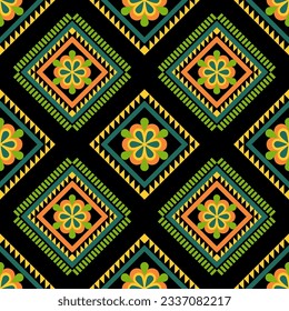 Geometrisches ethnisches Muster nahtlose Blütenfarbe. nahtloses Muster. Design für Stoff, Vorhang, Hintergrund, Teppich, Tapete, Kleidung, Umhüllung, Batik, Mandalas,Stoff,Vektorgrafik. Musterkollektion.
